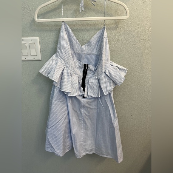 Zara poplin tiered dress - blue and white stripes halter dress NWT size xs - Picture 4 of 6